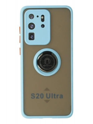 Newface Samsung Galaxy S20 Ultra Kılıf Montreal Yüzüklü Silikon Kapak - Buz Mavi