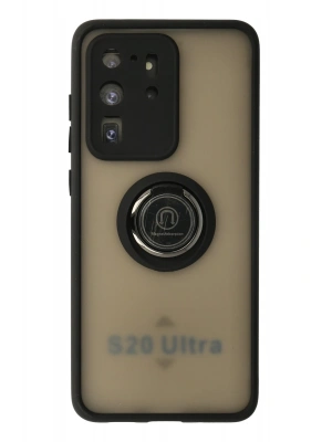 Newface Samsung Galaxy S20 Ultra Kılıf Montreal Yüzüklü Silikon Kapak - Siyah