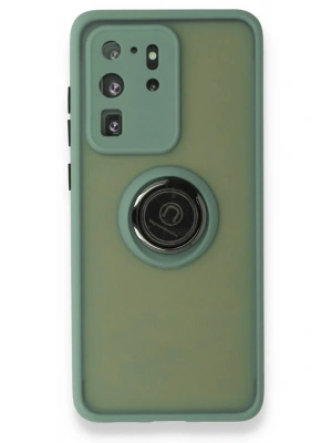 Newface Samsung Galaxy S20 Ultra Kılıf Montreal Yüzüklü Silikon Kapak - Yeşil