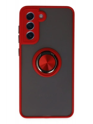 Newface Samsung Galaxy S21 FE Kılıf Montreal Yüzüklü Silikon Kapak - Kırmızı
