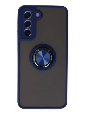 Newface Samsung Galaxy S21 FE Kılıf Montreal Yüzüklü Silikon Kapak - Lacivert