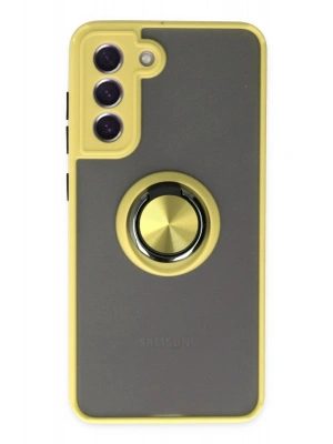 Newface Samsung Galaxy S21 FE Kılıf Montreal Yüzüklü Silikon Kapak - Sarı
