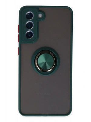 Newface Samsung Galaxy S21 FE Kılıf Montreal Yüzüklü Silikon Kapak - Yeşil