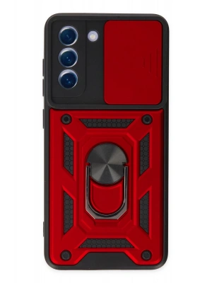 Newface Samsung Galaxy S21 FE Kılıf Pars Lens Yüzüklü Silikon - Kırmızı