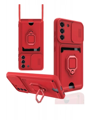 Newface Samsung Galaxy S21 FE Kılıf Zuma Kartvizitli Yüzüklü Silikon - Kırmızı