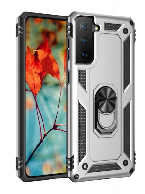 Newface Samsung Galaxy S21 Kılıf Sofya Yüzüklü Silikon Kapak - Gümüş