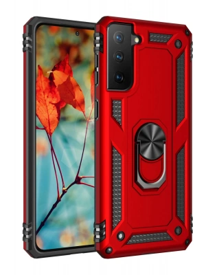 Newface Samsung Galaxy S21 Kılıf Sofya Yüzüklü Silikon Kapak - Kırmızı