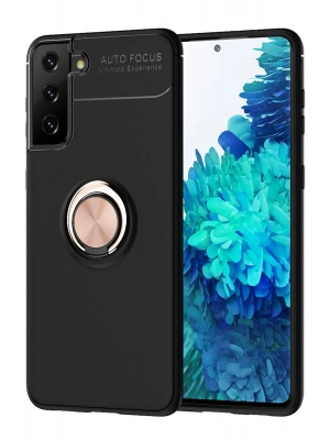 Newface Samsung Galaxy S21 Plus Kılıf Range Yüzüklü Silikon - Siyah-Gold