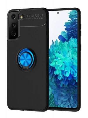 Newface Samsung Galaxy S21 Plus Kılıf Range Yüzüklü Silikon - Siyah-Mavi