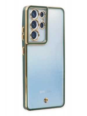 Newface Samsung Galaxy S21 Ultra Kılıf Liva Lens Silikon - Yeşil