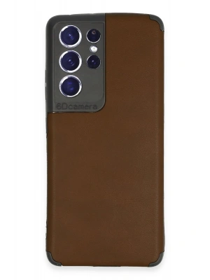 Newface Samsung Galaxy S21 Ultra Kılıf Loop Deri Silikon - Kahverengi