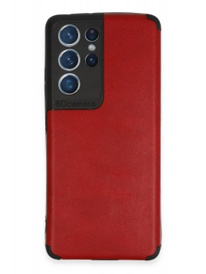 Newface Samsung Galaxy S21 Ultra Kılıf Loop Deri Silikon - Kırmızı