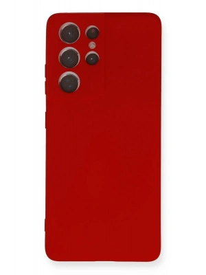 Newface Samsung Galaxy S21 Ultra Kılıf Nano içi Kadife Silikon - Kırmızı