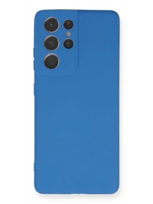 Newface Samsung Galaxy S21 Ultra Kılıf Nano içi Kadife Silikon - Mavi