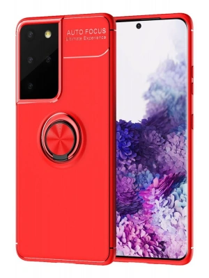 Newface Samsung Galaxy S21 Ultra Kılıf Range Yüzüklü Silikon - Kırmızı