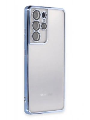 Newface Samsung Galaxy S21 Ultra Kılıf Razer Lensli Silikon - Açık Mavi