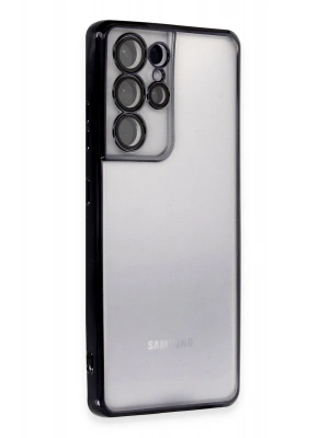 Newface Samsung Galaxy S21 Ultra Kılıf Razer Lensli Silikon - Siyah