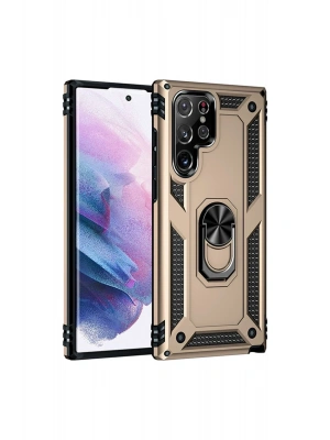 Newface Samsung Galaxy S21 Ultra Kılıf Sofya Yüzüklü Silikon Kapak - Gold