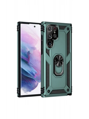 Newface Samsung Galaxy S21 Ultra Kılıf Sofya Yüzüklü Silikon Kapak - Yeşil