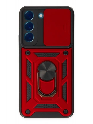 Newface Samsung Galaxy S22 Kılıf Pars Lens Yüzüklü Silikon - Kırmızı