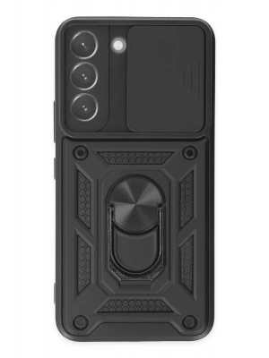 Newface Samsung Galaxy S22 Kılıf Pars Lens Yüzüklü Silikon - Siyah