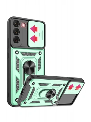 Newface Samsung Galaxy S22 Kılıf Pars Lens Yüzüklü Silikon - Yeşil