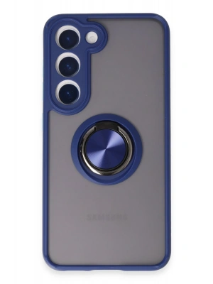 Newface Samsung Galaxy S23 Kılıf Montreal Yüzüklü Silikon Kapak - Lacivert