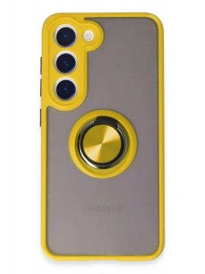 Newface Samsung Galaxy S23 Kılıf Montreal Yüzüklü Silikon Kapak - Sarı