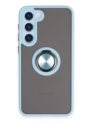 Newface Samsung Galaxy S23 Plus Kılıf Montreal Yüzüklü Silikon Kapak - Buz Mavi