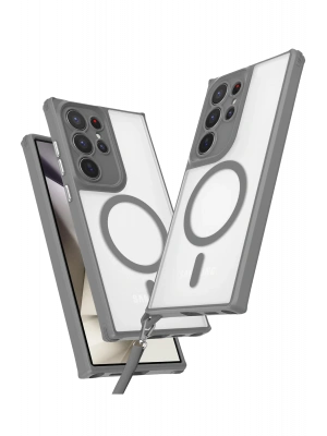 Newface Samsung Galaxy S23 Ultra Kılıf Enka Magsafe Silikon Kılıf - Titan Gri