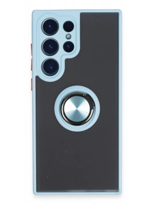 Newface Samsung Galaxy S23 Ultra Kılıf Montreal Yüzüklü Silikon Kapak - Buz Mavi