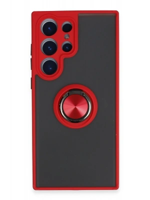 Newface Samsung Galaxy S23 Ultra Kılıf Montreal Yüzüklü Silikon Kapak - Kırmızı