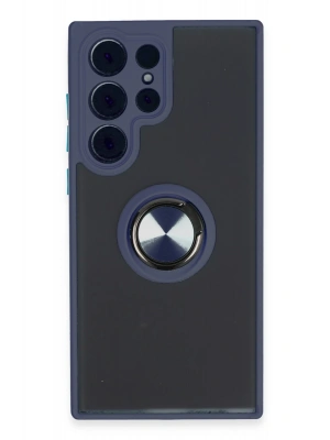 Newface Samsung Galaxy S23 Ultra Kılıf Montreal Yüzüklü Silikon Kapak - Lacivert