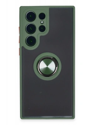 Newface Samsung Galaxy S23 Ultra Kılıf Montreal Yüzüklü Silikon Kapak - Yeşil
