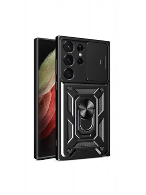 Newface Samsung Galaxy S23 Ultra Kılıf Pars Lens Yüzüklü Silikon - Siyah