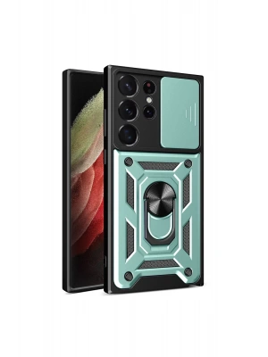 Newface Samsung Galaxy S23 Ultra Kılıf Pars Lens Yüzüklü Silikon - Yeşil