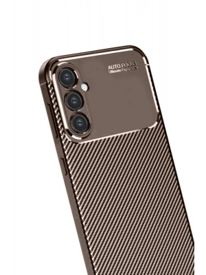 Newface Samsung Galaxy S24 FE Kılıf Auto Focus Karbon Kapak - Kahverengi