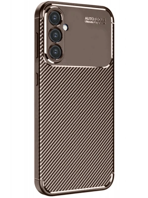 Newface Samsung Galaxy S24 FE Kılıf Auto Focus Karbon Kapak - Kahverengi