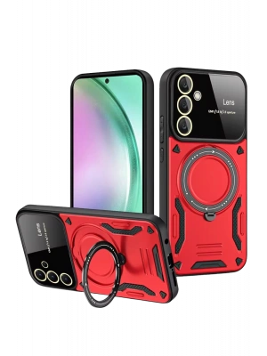 Newface Samsung Galaxy S24 FE Kılıf Joy Lens Standlı Kapak - Kırmızı