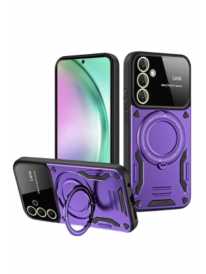 Newface Samsung Galaxy S24 FE Kılıf Joy Lens Standlı Kapak - Mor