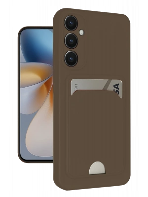 Newface Samsung Galaxy S24 FE Kılıf Kelvin Kartvizitli Silikon - Kahverengi