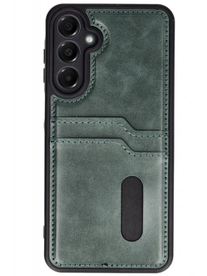 Newface Samsung Galaxy S24 FE Kılıf Sara Kartvizitli Deri Kılıf - Koyu Yeşil