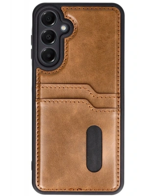 Newface Samsung Galaxy S24 FE Kılıf Sara Kartvizitli Deri Kılıf - Taba