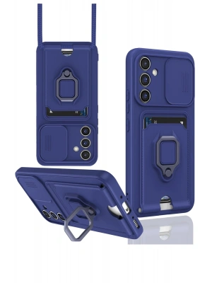 Newface Samsung Galaxy S24 FE Kılıf Zuma Kartvizitli Yüzüklü Silikon - Lacivert