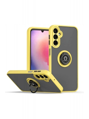 Newface Samsung Galaxy S24 Kılıf Montreal Yüzüklü Silikon Kapak - Sarı