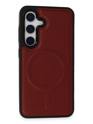 Newface Samsung Galaxy S24 Kılıf Ozzi Magsafe Deri Kapak - Kırmızı