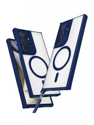 Newface Samsung Galaxy S24 Ultra Kılıf Enka Magsafe Silikon Kılıf - Lacivert