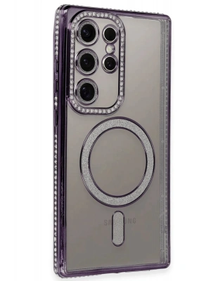 Newface Samsung Galaxy S24 Ultra Kılıf Joke Simli Magneticsafe Kılıf - Derin Mor