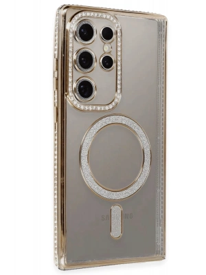 Newface Samsung Galaxy S24 Ultra Kılıf Joke Simli Magneticsafe Kılıf - Gold