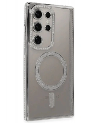 Newface Samsung Galaxy S24 Ultra Kılıf Joke Simli Magneticsafe Kılıf - Gümüş